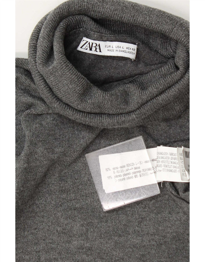 Zara Womens Roll Neck Jumper Sweater UK 16 Large Grey Viscose