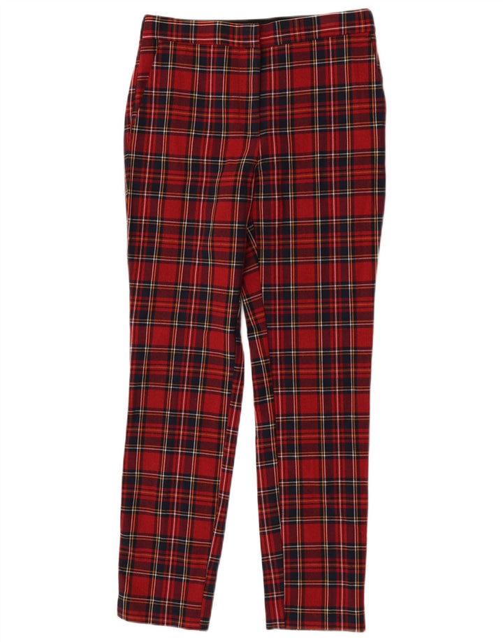 Zara Womens Slim Casual Trousers Small W26 L26 Red Check Polyester