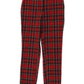 Zara Womens Slim Casual Trousers Small W26 L26 Red Check Polyester
