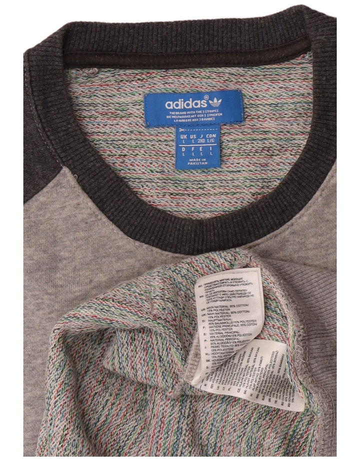Adidas Mens Graphic Sweatshirt Jumper Large Grey Colourblock Cotton