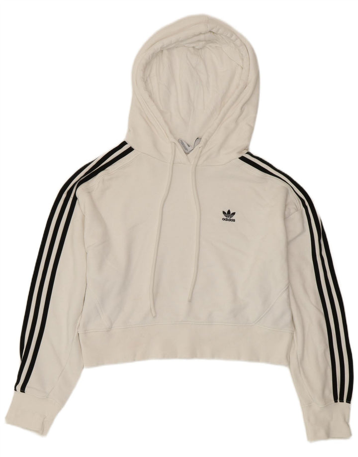 ADIDAS Womens Crop Oversized Hoodie Jumper UK 8 Small  White Cotton