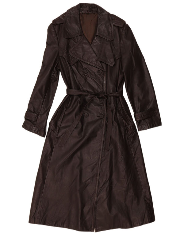 Vintage Womens Double Breasted Leather Coat IT 44 Medium Brown