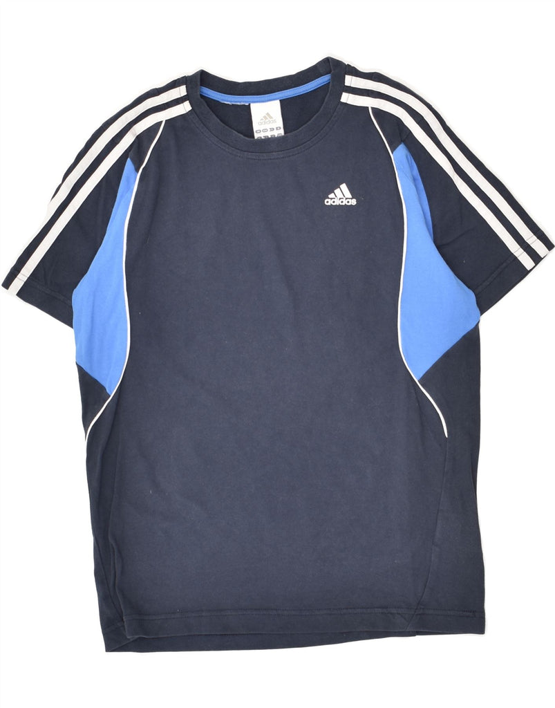 ADIDAS Boys T-Shirt Top 13-14 Years Navy Blue Colourblock Cotton | Vintage Adidas | Thrift | Second-Hand Adidas | Used Clothing | Messina Hembry 