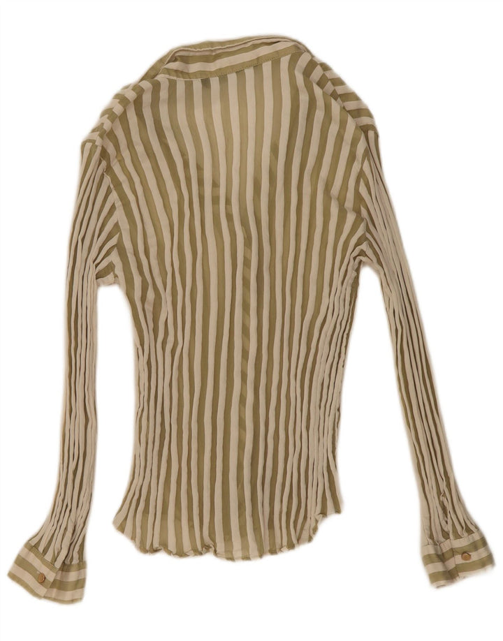 Zara Womens Shirt Blouse UK 14 Medium Green Pinstripe