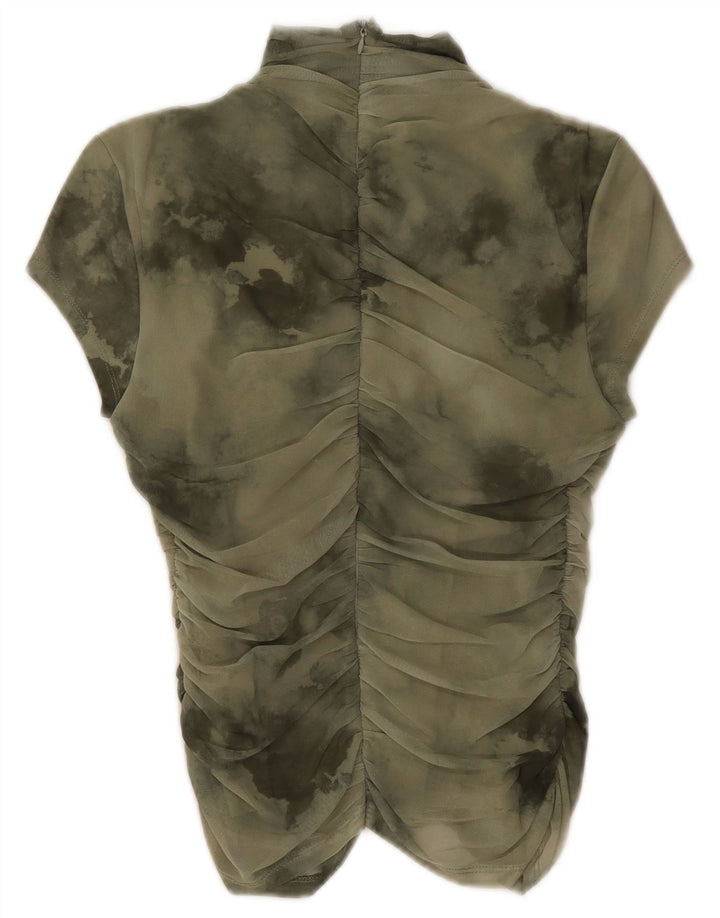 Zara Womens Blouse Top UK 12 Medium Green Tie Dye Polyester