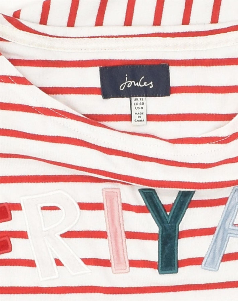 JOULES Womens Graphic Top Long Sleeve UK 12 Medium Red Striped Cotton | Vintage Joules | Thrift | Second-Hand Joules | Used Clothing | Messina Hembry 