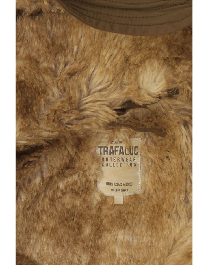 Zara Womens Trafaluc Sherpa Oversized Parka Jacket UK 10 Small Khaki