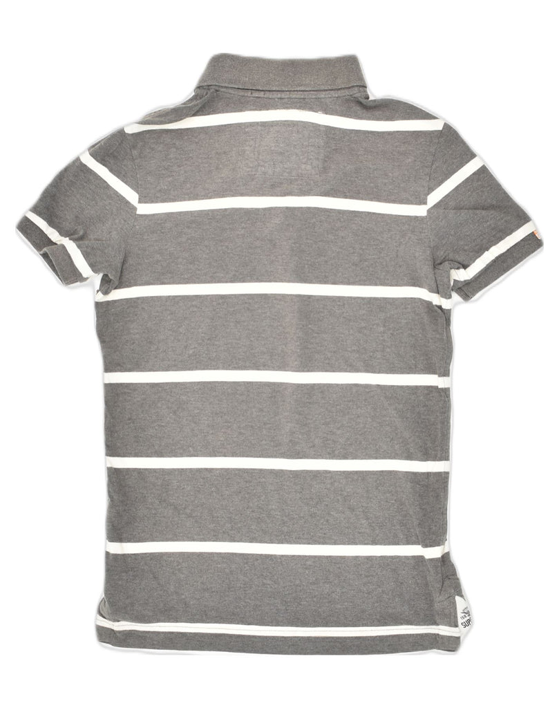 SUPERDRY Mens Graphic Polo Shirt Small Grey Striped Cotton | Vintage Superdry | Thrift | Second-Hand Superdry | Used Clothing | Messina Hembry 