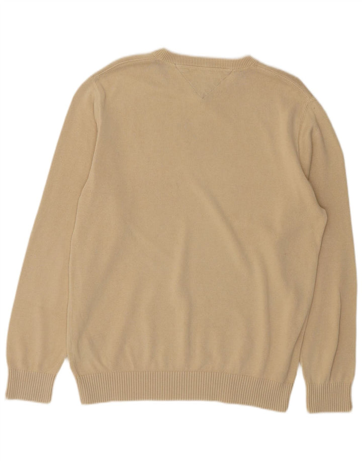 Tommy Hilfiger Mens Crew Neck Jumper Sweater Large Beige Cotton
