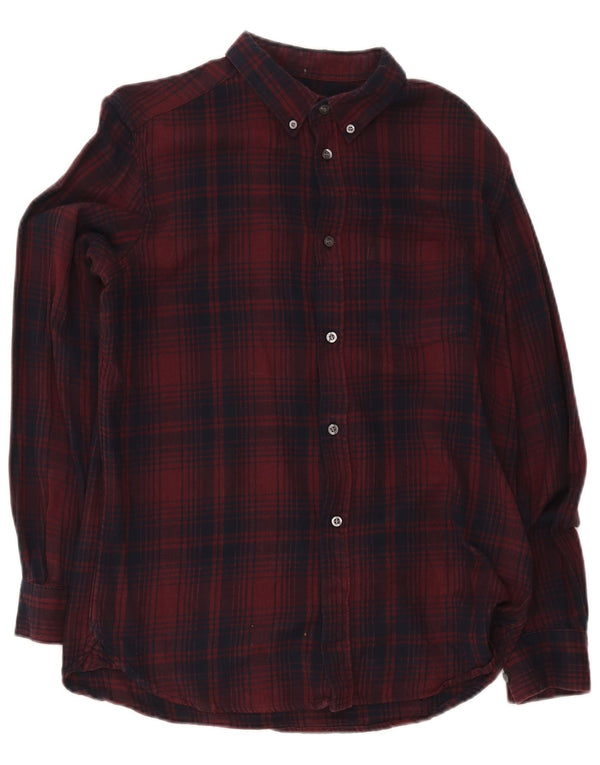 French Connection Mens Flannel Shirt Large Burgundy Check Cotton