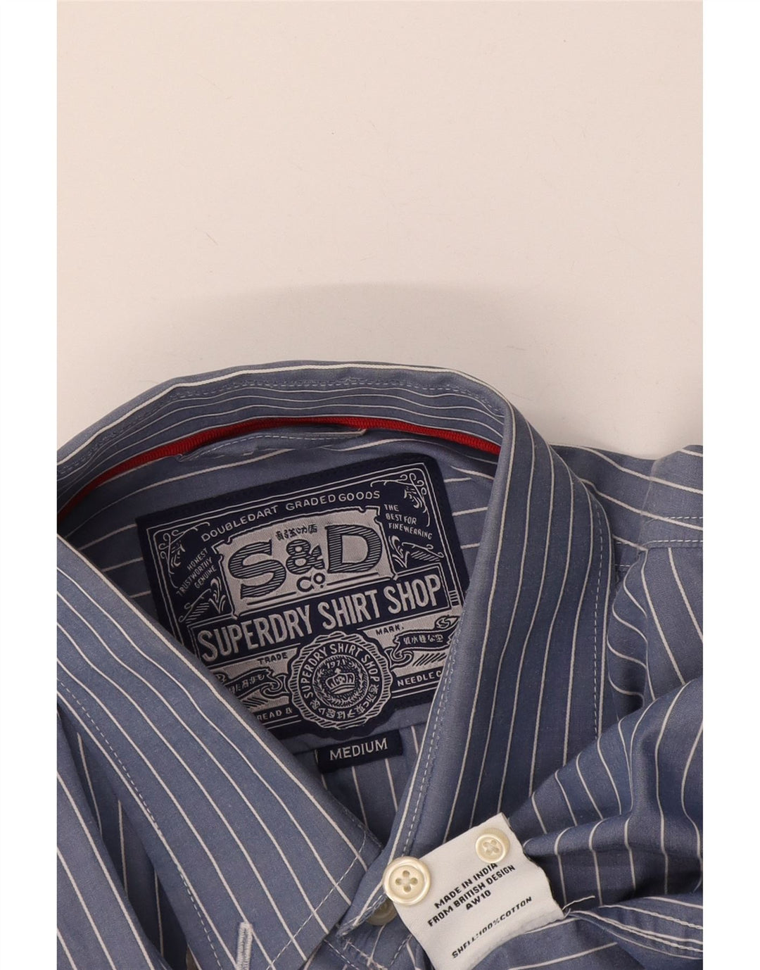 Superdry Mens Shirt Medium Blue Striped Cotton