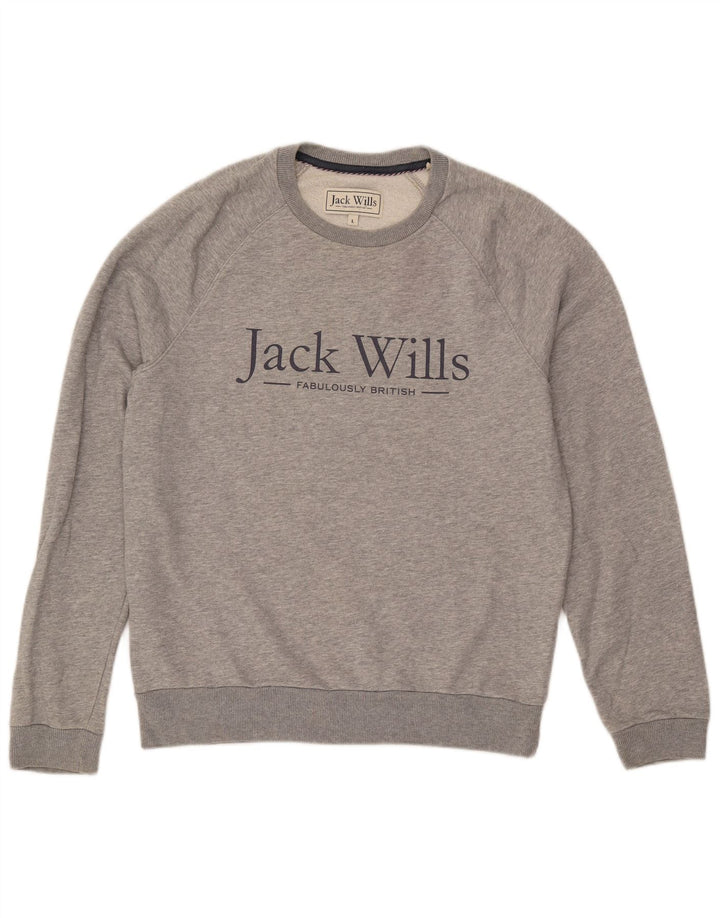 JACK WILLS Mens Graphic Sweatshirt Jumper Large Grey Cotton