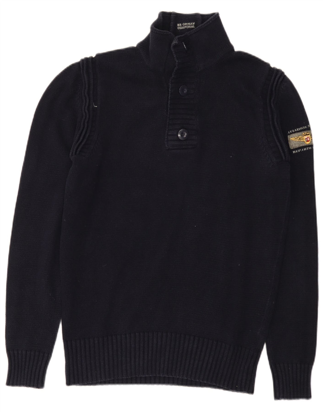 Aviazione Navale Mens Button Neck Jumper Sweater Medium Navy Blue Cotton