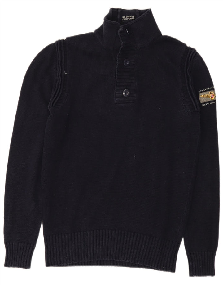 Aviazione Navale Mens Button Neck Jumper Sweater Medium Navy Blue Cotton