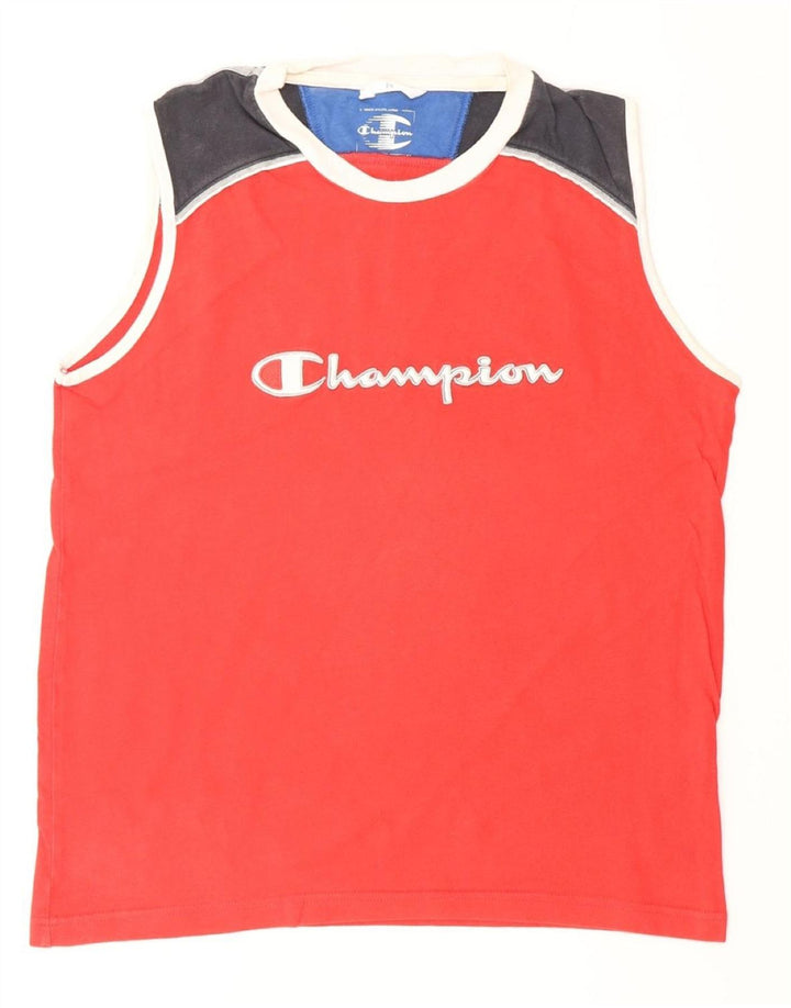 CHAMPION Mens Graphic Vest Top Medium Red Colourblock Cotton