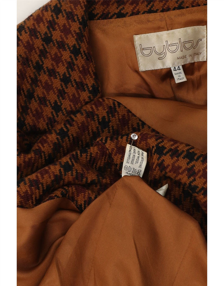 Byblos Womens 3 Button Blazer Jacket IT 44 Medium Brown Houndstooth Wool