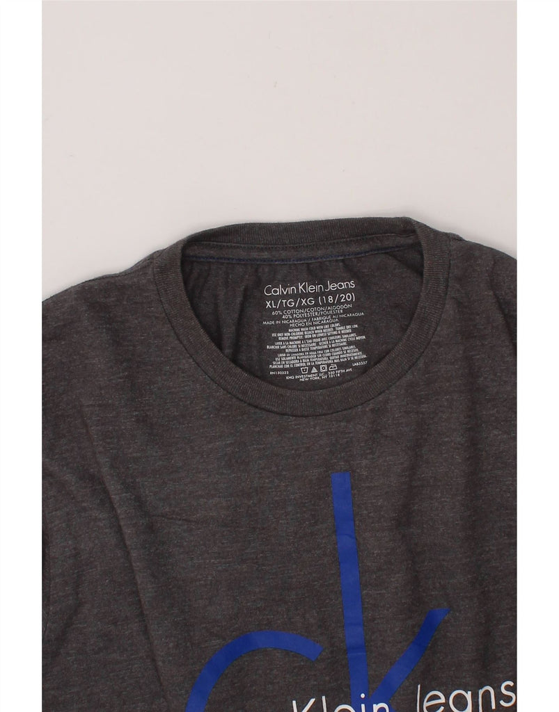 CALVIN KLEIN JEANS Boys Graphic T-Shirt Top 15-16 Years XL Grey Cotton Vintage Calvin Klein Jeans and Second-Hand Calvin Klein Jeans from Messina Hembry 
