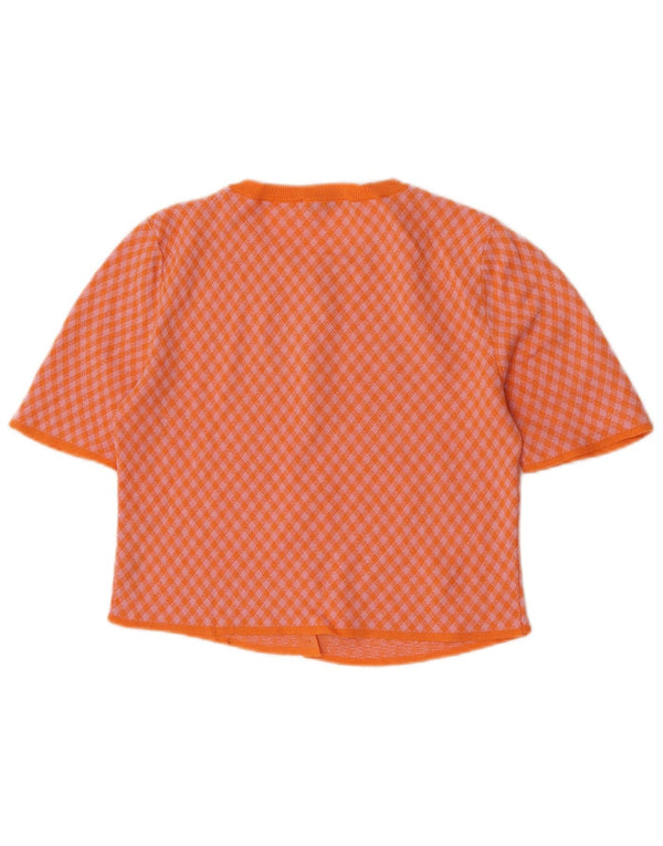 Zara Womens Crop Short Sleeve Cardigan Sweater UK 10 Small Orange Check