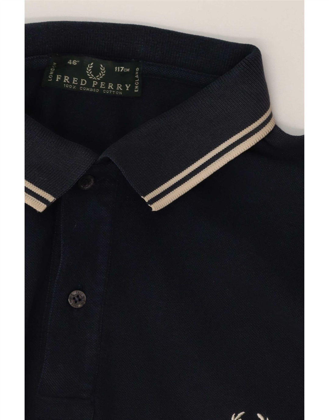 Fred Perry Mens Polo Shirt Large Navy Blue Striped Cotton