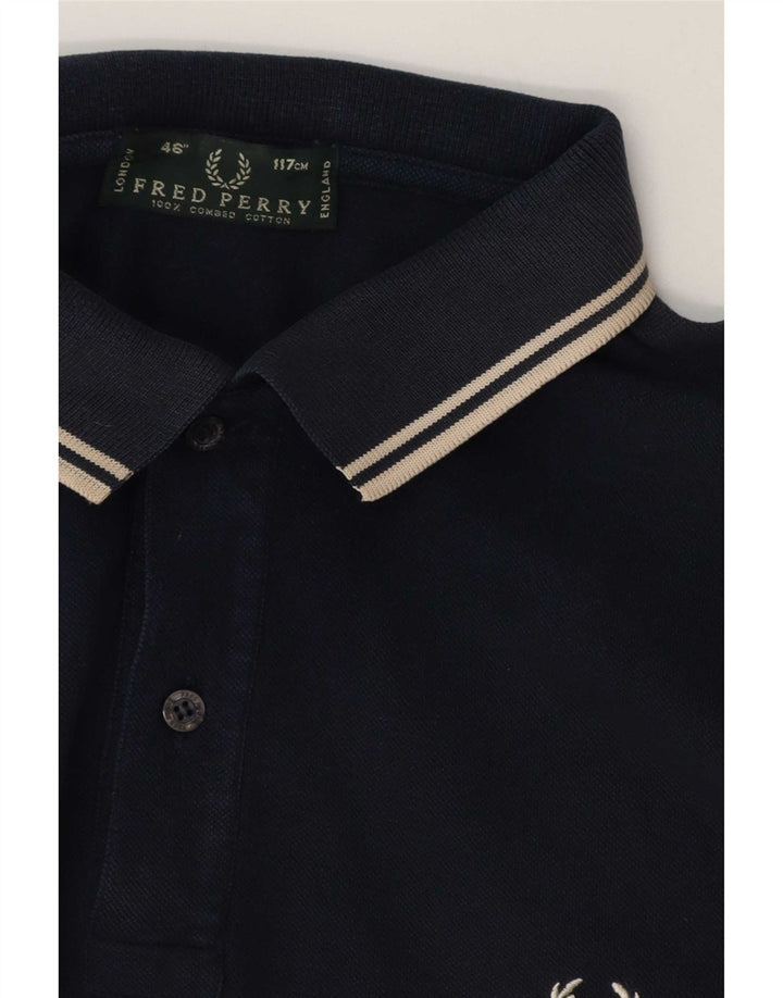 Fred Perry Mens Polo Shirt Large Navy Blue Striped Cotton