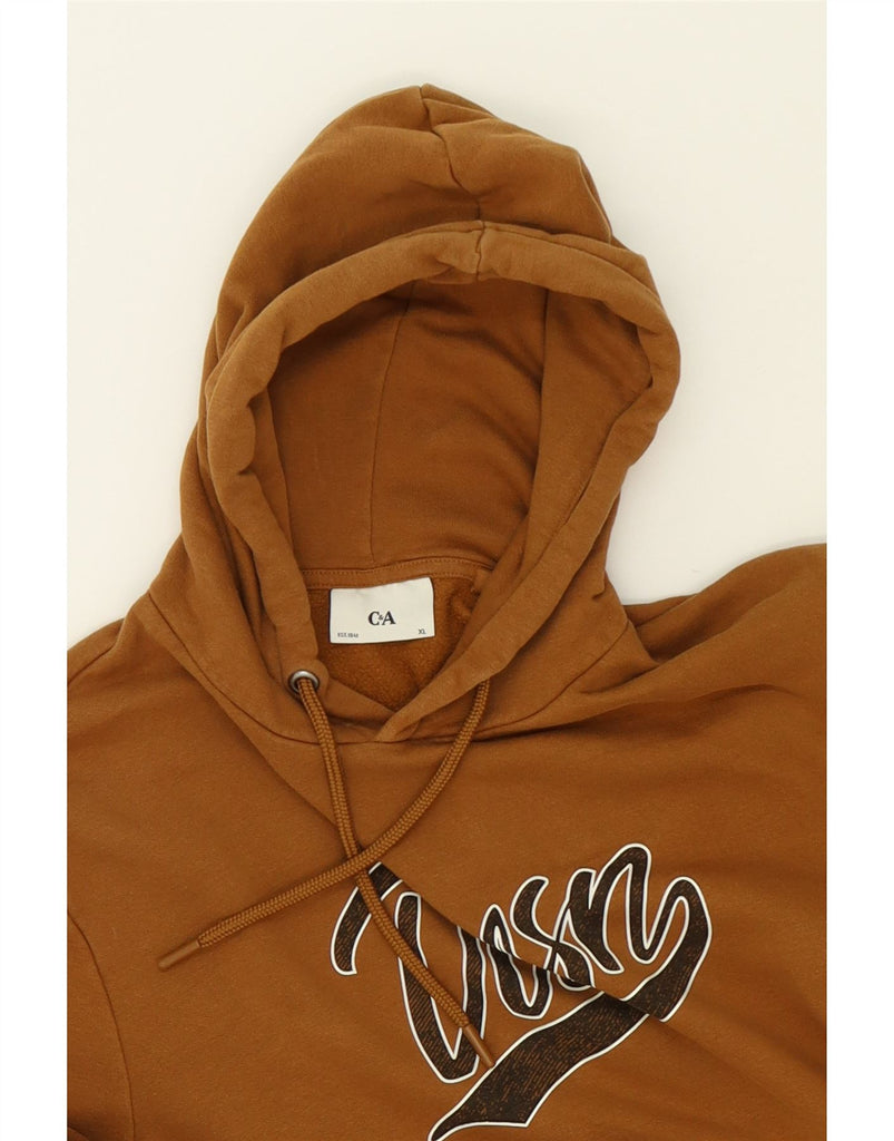C & A Mens Graphic Hoodie Jumper XL Brown Cotton Vintage C & A and Second-Hand C & A from Messina Hembry 