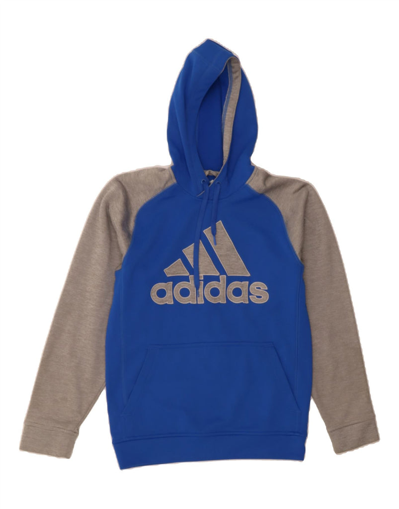ADIDAS Mens Climawarm Graphic Hoodie Jumper Small Blue Colourblock Vintage Adidas and Second-Hand Adidas from Messina Hembry 
