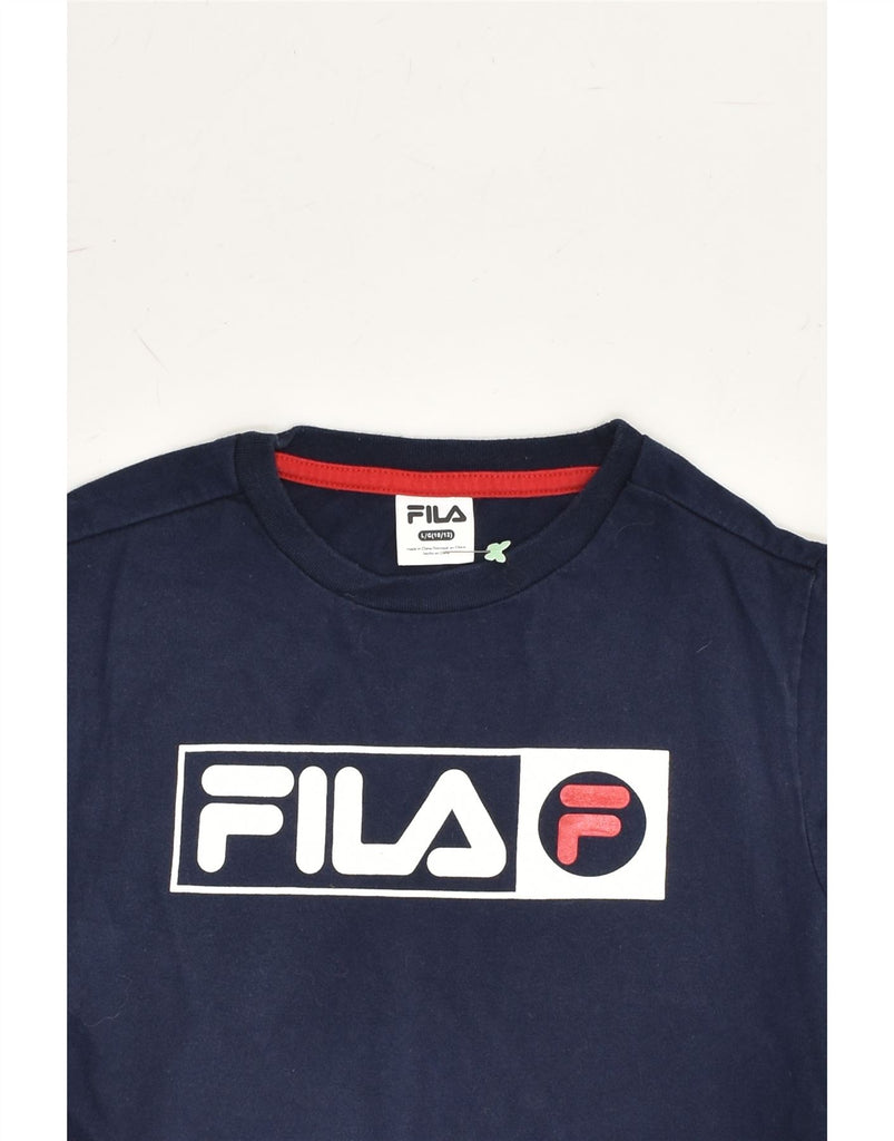 FILA Boys Graphic T-Shirt Top 10-11 Years Large Navy Blue Cotton | Vintage Fila | Thrift | Second-Hand Fila | Used Clothing | Messina Hembry 