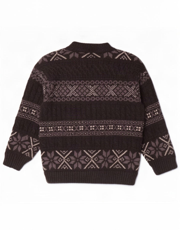 Vintage Mens Cardigan Sweater Large Grey Fair Isle Wool