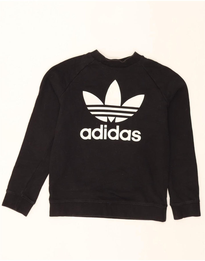 ADIDAS Womens Graphic Sweatshirt Jumper UK 12 Medium Black Cotton Vintage Adidas and Second-Hand Adidas from Messina Hembry 