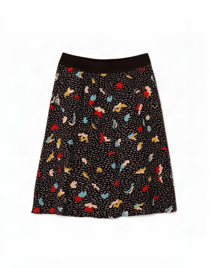 Vintage Womens Abstract Pattern A-Line Skirt Medium W28 Black