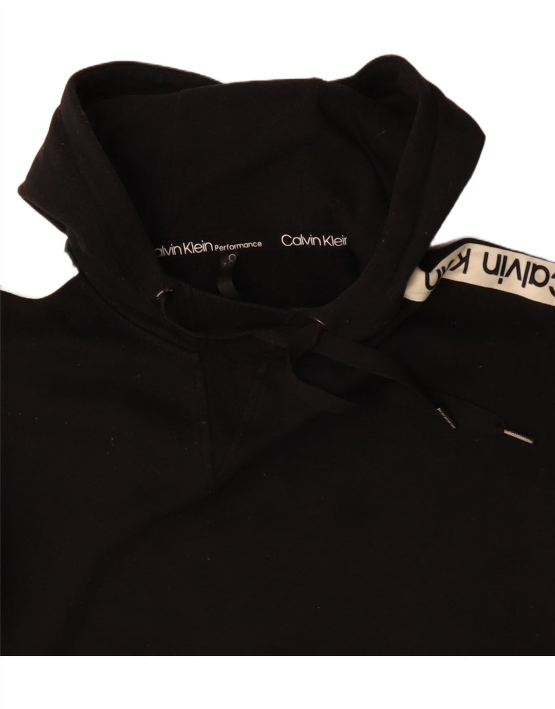 Calvin Klein Womens Crop Hoodie Jumper UK 12 Medium Black Colourblock