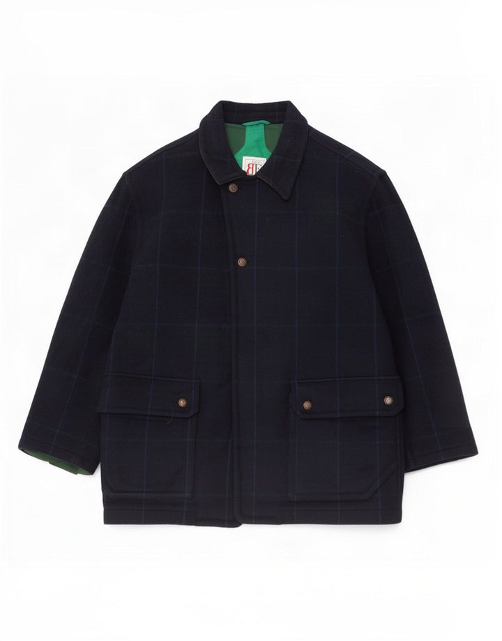 Belfe & Mens Utility Jacket IT 50 Large Navy Blue Check Wool