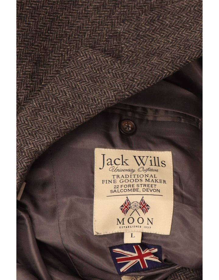 Jack Wills Mens 2 Button Blazer Jacket UK 40 Large Grey Herringbone Wool