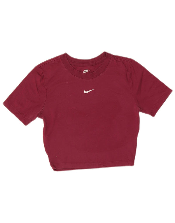 Nike Womens Crop Slim Fit T-Shirt Top UK 6 XS Burgundy Polyester
