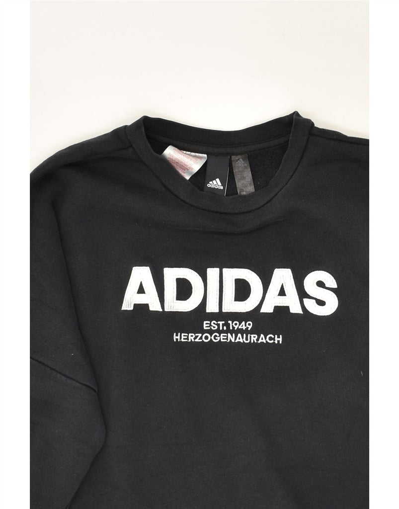 ADIDAS Boys Graphic Sweatshirt Jumper 13-14 Years Black Cotton | Vintage Adidas | Thrift | Second-Hand Adidas | Used Clothing | Messina Hembry 