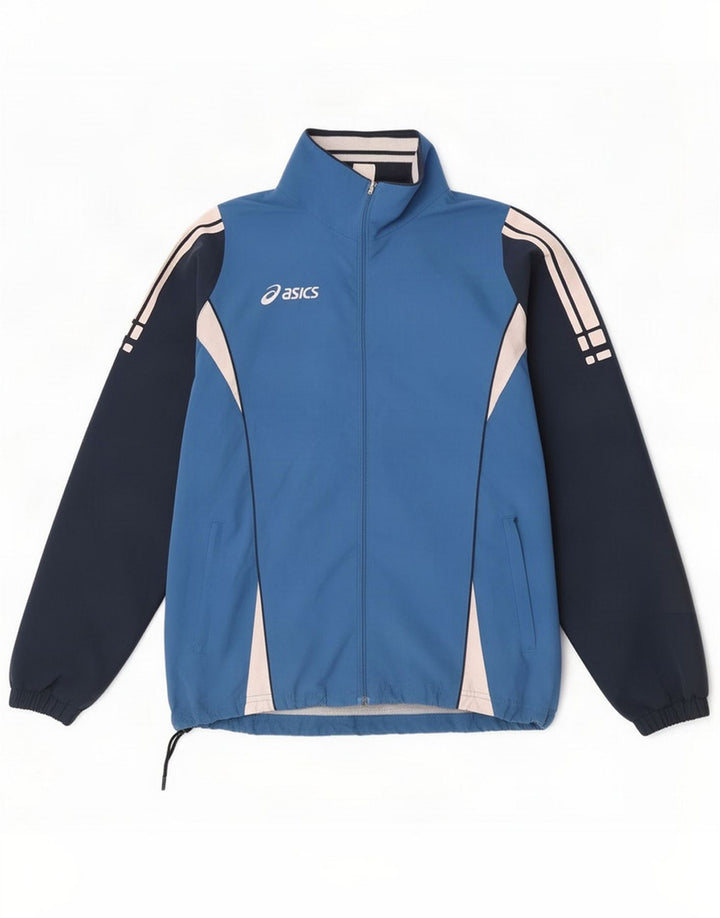 Asics Mens Tracksuit Top Jacket Large Navy Blue Colourblock Polyester
