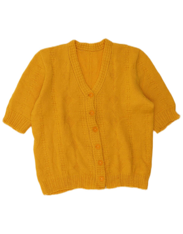 Vintage Womens Short Sleeve Cardigan Sweater UK 14 Large Yellow