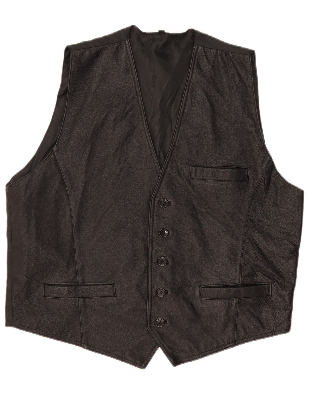 Vintage Mens Waistcoat XL Black Leather
