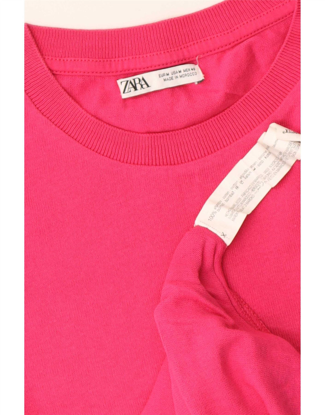Zara Womens T-Shirt Top UK 14 Medium Pink Cotton