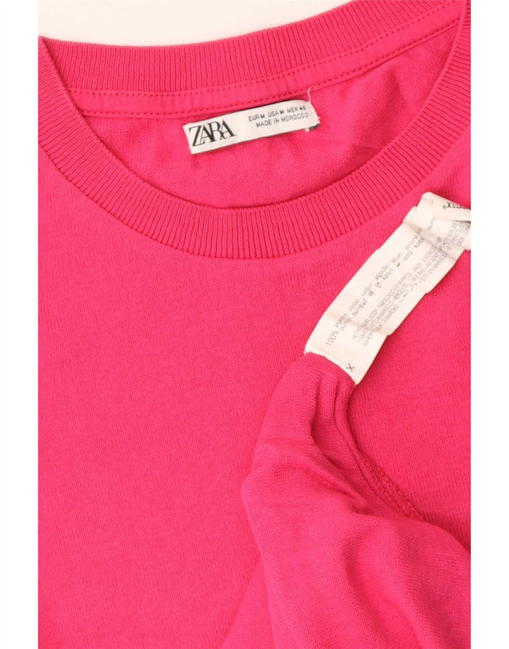 Zara Womens T-Shirt Top UK 14 Medium Pink Cotton