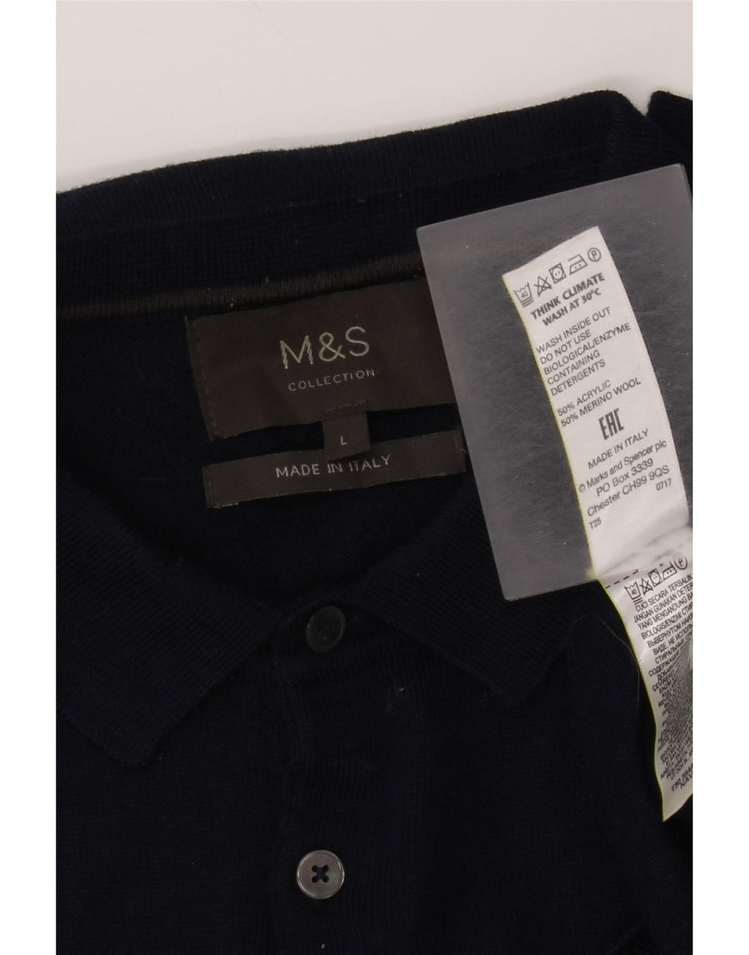 Marks & Spencer Mens Polo Neck Jumper Sweater Large Navy Blue Acrylic