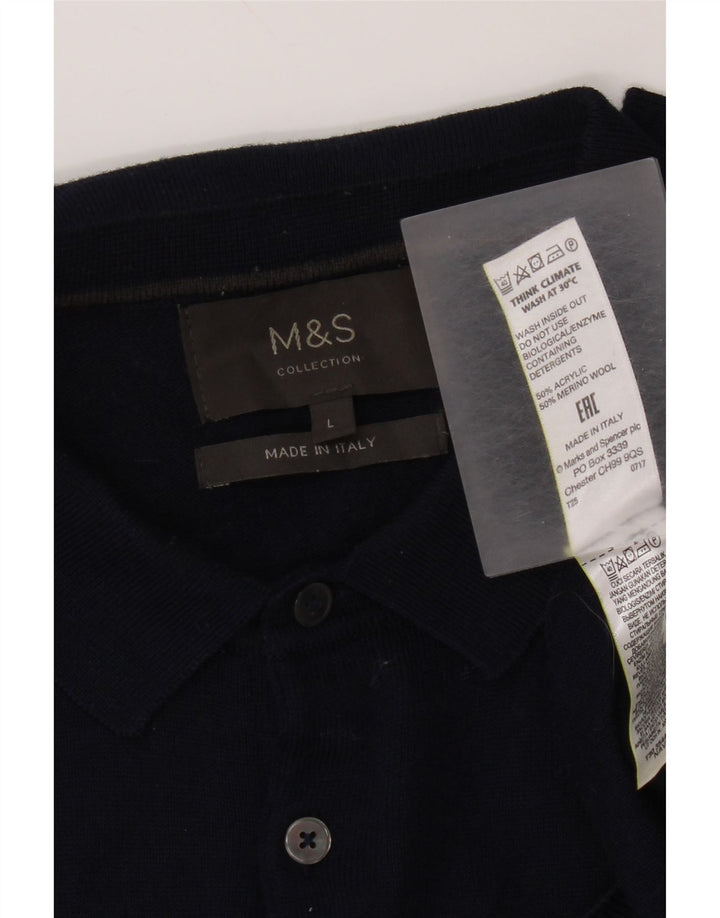 Marks & Spencer Mens Polo Neck Jumper Sweater Large Navy Blue Acrylic