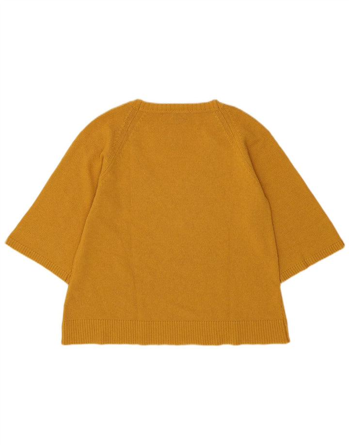 Massimo Dutti Womens Short Sleeve V-Neck Jumper Sweater UK 14 Medium Yellow