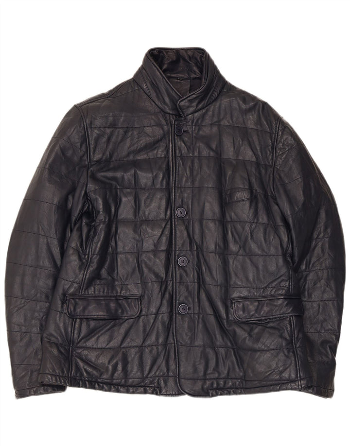 Desiree Womens Bomber Leather Jacket UK 18 XL Navy Blue Leather