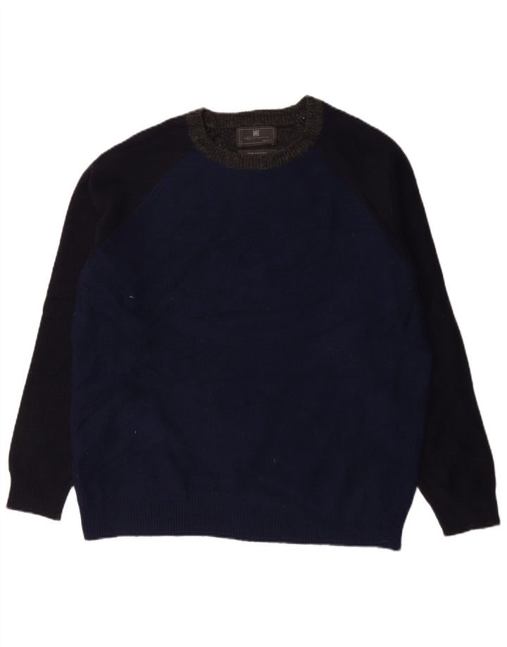 Marks & Spencer Mens Crew Neck Jumper Sweater Large Navy Blue Colourblock