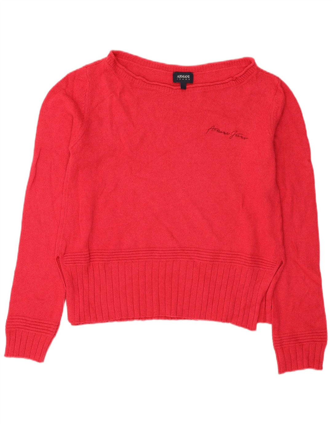 Armani Jeans Womens Crop Boat Neck Jumper Sweater UK 14 Medium Pink