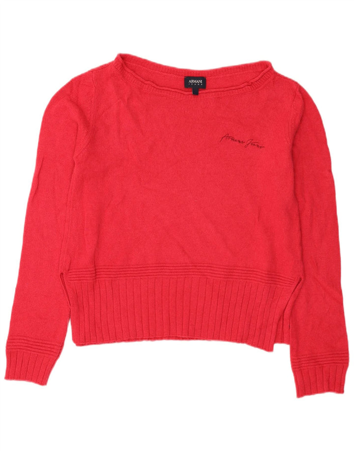 Armani Jeans Womens Crop Boat Neck Jumper Sweater UK 14 Medium Pink