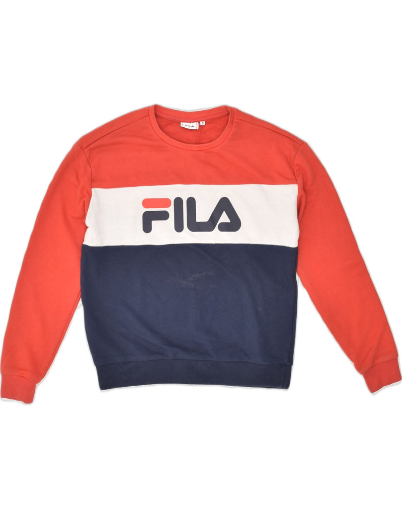 FILA Mens Graphic Sweatshirt Jumper Small Multicoloured Colourblock Cotton | Vintage Fila | Thrift | Second-Hand Fila | Used Clothing | Messina Hembry 