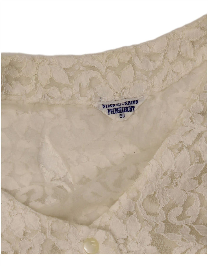 VINTAGE Womens Crop Sleeveless Shirt Blouse IT 50 XL Off White Floral