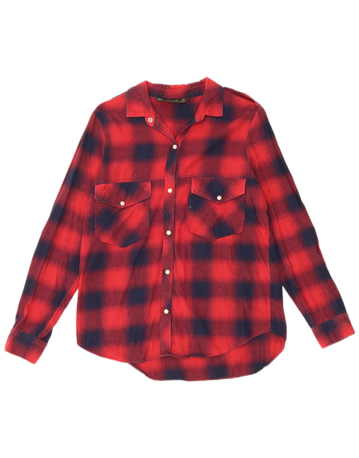 Zara Womens Military Flannel Shirt UK 12 Medium Red Check